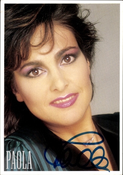 Postcard actress, singer Paola portrait, autograph