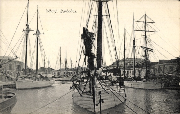 Postcard Barbados, harbor, sailing ships