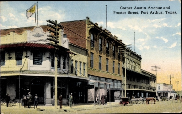 Ak Port Arthur Texas USA, Hoek Austin Avenue en Proctor Street