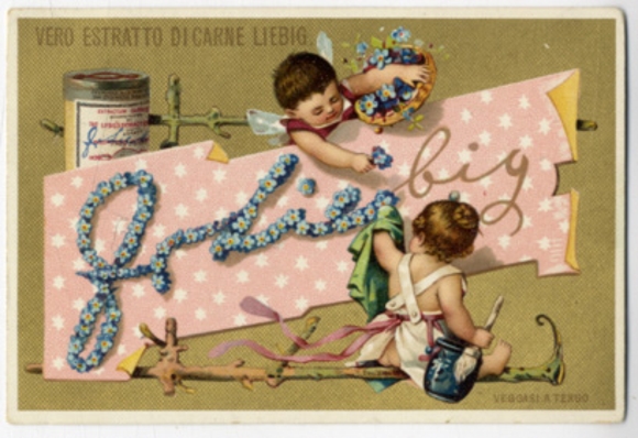 Liebig single picture picture 1 series A 91 S 222 flower arrangements and ice skating 1887