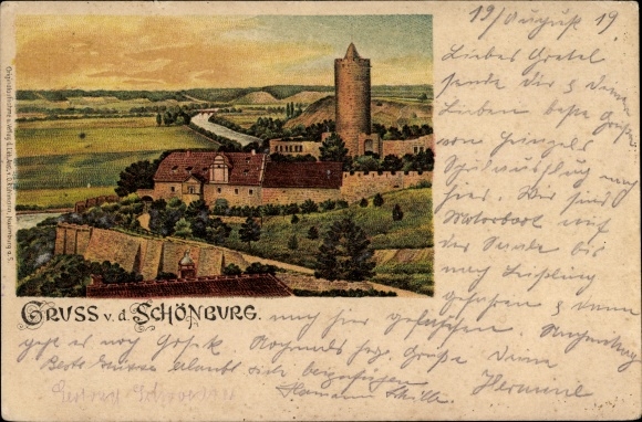 lito Schönburg an der Saale Burgenlandkreis, widok na ruiny zamku