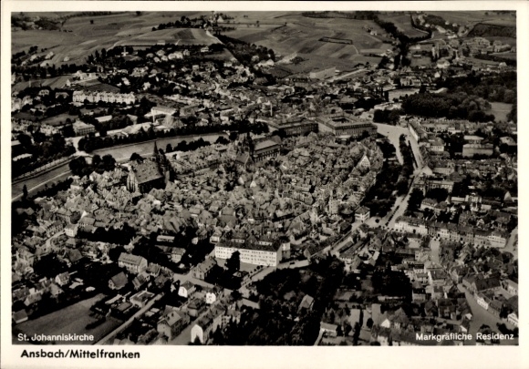 Postcard Ansbach in Middle Franconia Bavaria, St. John's Church, Ansbach/Middle Franconia, aerial photograph