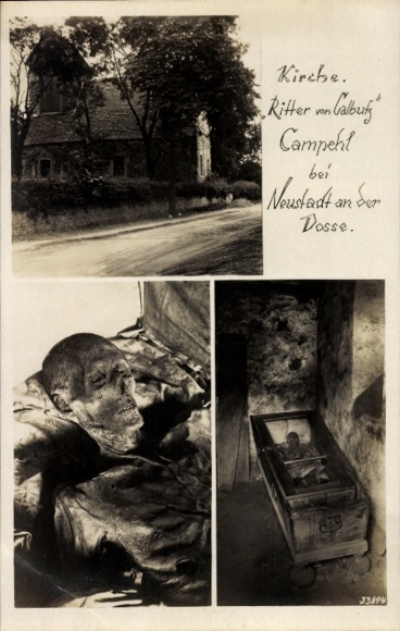 Postcard Campehl Neustadt Dosse, Knight of Calbutz, Church
