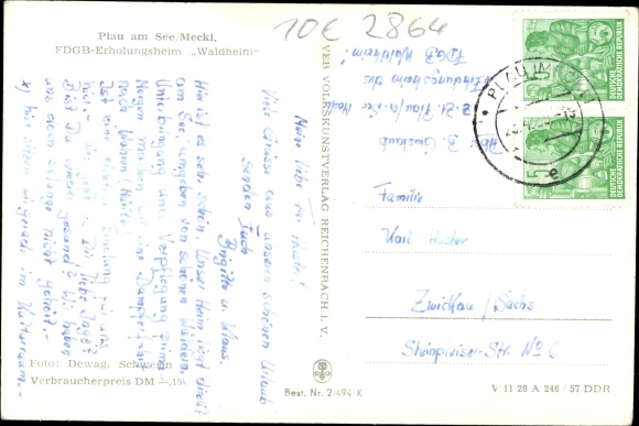 Postcard climatic health resort Plau am See, FDGB convalescent home Waldheim