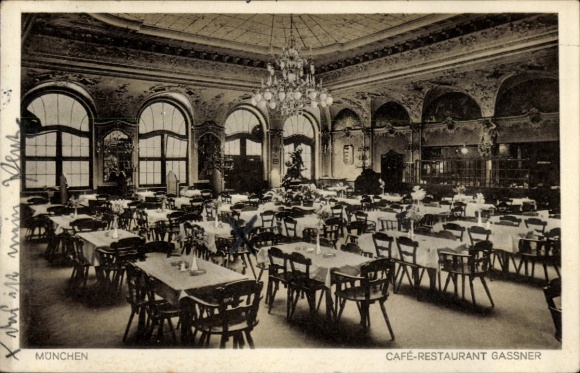 Postcard Munich, Cafe-Restaurant Gassner, Bayerstraße 37/39