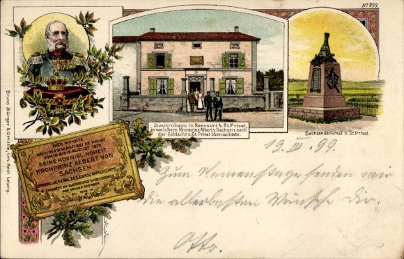 Chromo-Litho King Albert of Saxony, Saxon Monument at St. Privat, Farmhouse in Roncourt