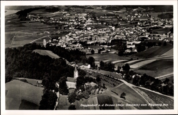 Postcard Deggendorf in the Bavarian Forest Lower Bavaria, aerial photograph