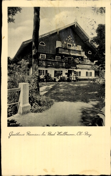 Postcard Bad Heilbrunn in Upper Bavaria, Gasthaus Ramsau, guests