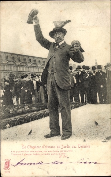 Postcard Paris, The Bird Charmer at the Tuileries, Garden