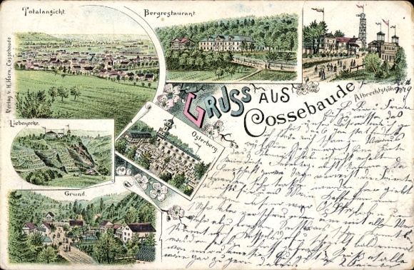 Chromo-Litho Dresden Cossebaude, Albrechtshöhe, Bergrestaurant, Liebenecke, Osterberg, Grund