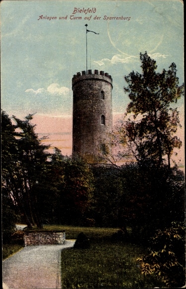Postcard Bielefeld in North Rhine-Westphalia, systems and tower on the Sparrenburg