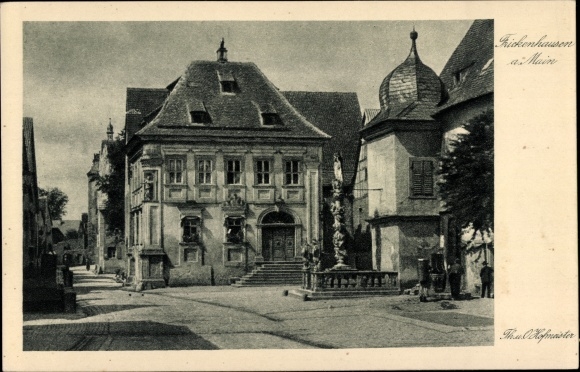 Postcard Frickenhausen am Main Lower Franconia, square, town hall