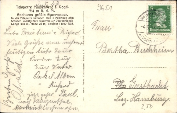 Postcard Muldenberg Grünbach im Vogtland, The dam of the dam