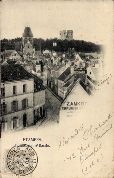 Ak Étampes Essonne, Städtische Szenerie, Kirche, Häuser, Ruinen