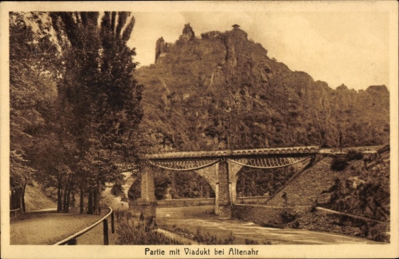 Postcard Altenahr in the Ahr valley, viaduct, mountain landscape, river, old