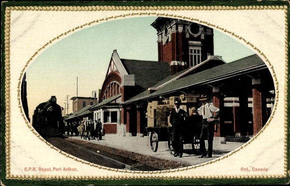 Embossed Passepartout PC Port Arthur Ontario Canada, CPR Depot, Train Station, Trackside