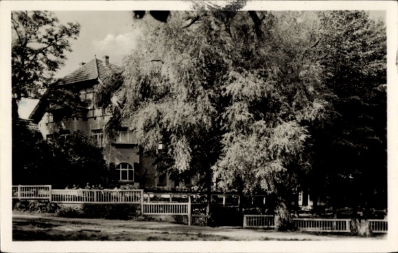 Ak Ferch am Schwielowsee, huis aan het meer, grote bomen, rustige omgeving, historische architectuur