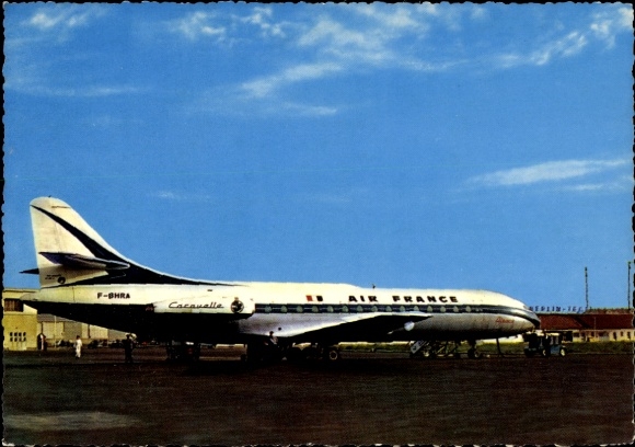Postcard Berlin Reinickendorf Tegel, Tegel Airport, Airplane, Air France, Caravelle F-SHRA