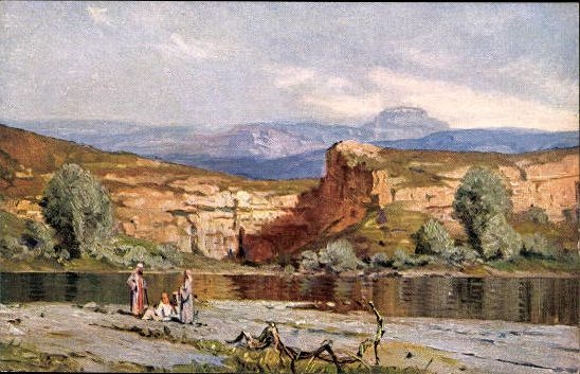 13 AK im Umschlag, farbige Kunstpostkarten Landschaftsbilder aus dem heiligen Lande, von m Meingoldt