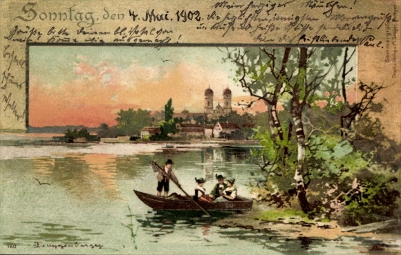 Artist Chromo-Litho Allegory, Sunday, People in Rowing Boat