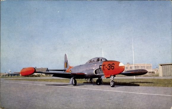 Postcard Belgian fighter aircraft, Force Aérienne Belge, T 33, Alison J 33 A 35, FT-36
