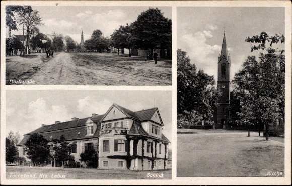 Postcard Alt Tucheband Brandenburg, village street, church, castle