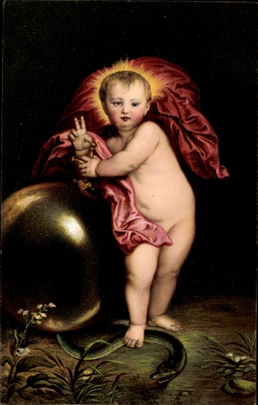 Artist Postcard van Dyck, Jesus Child Stepping on the Snake