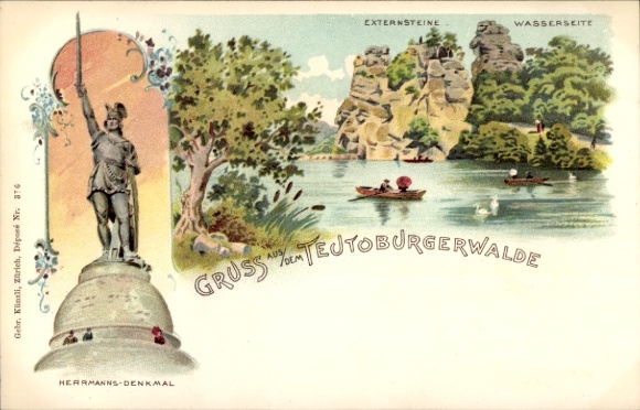 Ak Horn Bad Meinberg am Teutoburger Wald, Herrmanns-Denkmal, Externsteine, Wasserseite, Gruß aus 