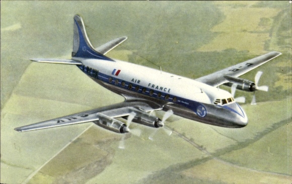 Postcard French passenger aircraft, Air France, Vickers Viscount