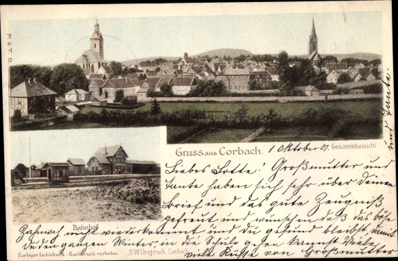 Ak Korbach in Hessen, Gesamtansicht, Bahnhof