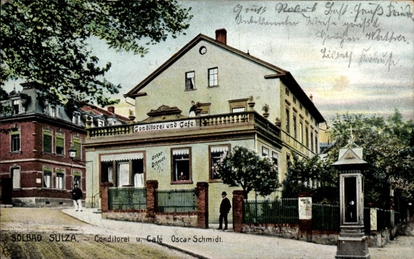 Postcard Bad Sulza in Thuringia, Pastry Shop and Café Oscar Schmidt