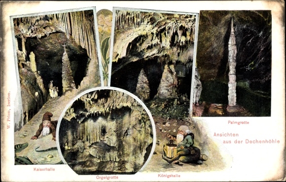 Postcard Green Iserlohn in the Märkisches Kreis, Dechen cave, interior view, royal hall, dwarf, organ grotto
