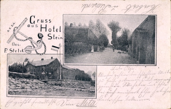 Postcard Ostseebad Laboe Labö, Hotel Stein, owner P. Stelck, street section