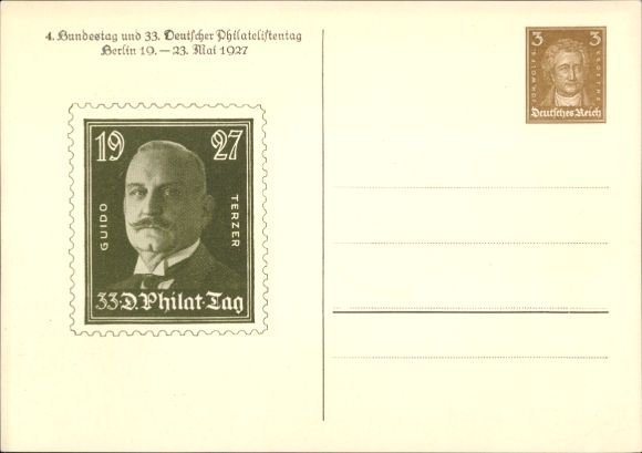 Papeteria pocztowa KP 4. Bundestag i 33. Niemiecki Dzień Filatelistów 1927, Guido Terzer, GS DR PP 97 C2 010