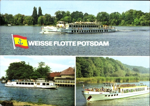 Postcard White Fleet Potsdam, saloon ship Sanssouci, Nedlitz, Ferch lido, Caputh, Baumgartenbrück