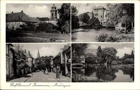 Postcard Medingen Bad Bevensen in Lower Saxony, Medinger Mühle, Medingen Monastery, Lüneburger Straße