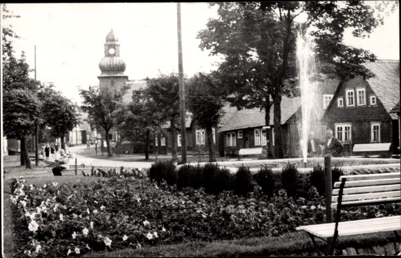 Postcard Frauenwald am Rennsteig Ilmenau in Thuringia, market fountain, tower