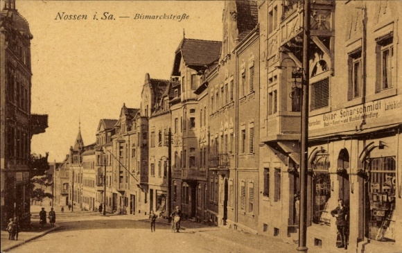 Postcard Nossen in Saxony, Bismarckstraße, Oskar Scharschmidt Bookstore