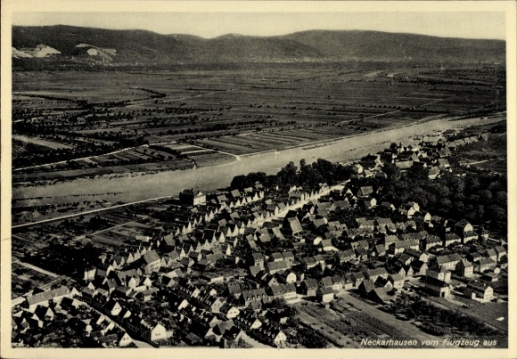 Postcard Neckarhausen in Baden, aerial photograph