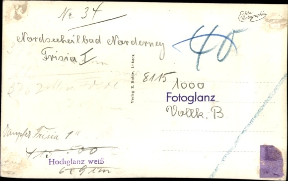 Postcard seaside resort ship Frisia I, shipping company Norden-Frisia, North Sea resort of Norderney