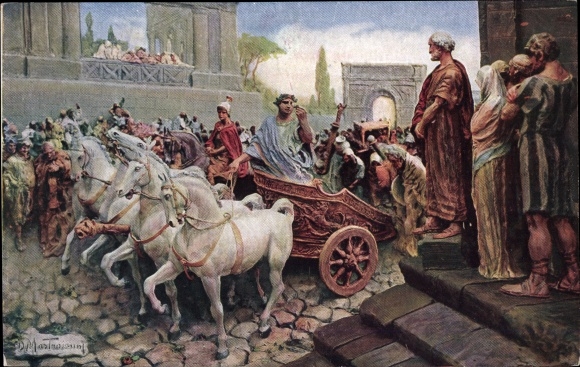 Artist Postcard Mastroianni, Domenico, scene from Quo Vadis, meeting of the rulers of the earth