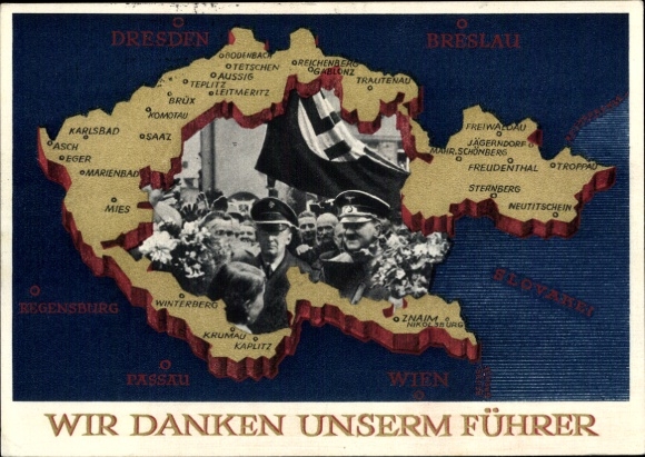 Postal stationery Postcard We thank our Führer, Sudetenland, Bohemia, Moravia, Hitler