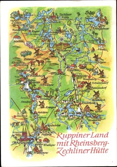 Maps PC Neuruppin in Brandenburg, Ruppiner Land with Rheinsberg, Zechliner Hütte