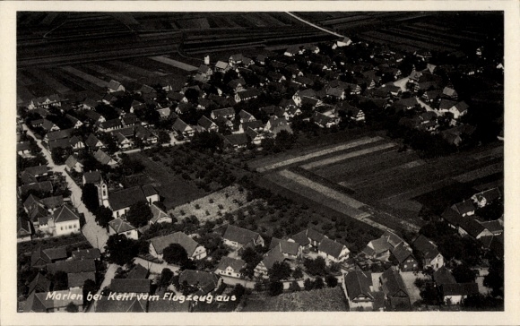 Postcard Marlen Kehl am Rhein, aerial photograph Marlen, houses, fields, landscape, airplane perspective