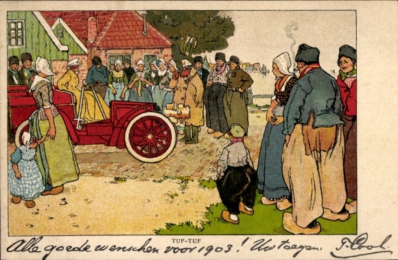 Litho Personen in niederländischen Volkstrachten, Tuf Tuf, Automobil