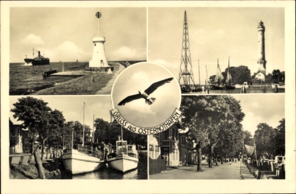 Postcard Chorzelin Easter emergency harbor Świnoujście Swinoujscie Pomerania, lighthouse, pier, boats