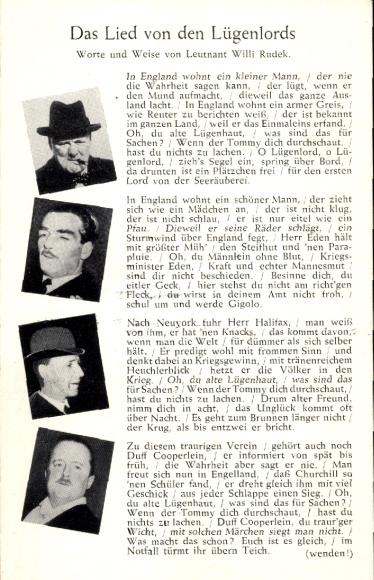 Song Postcard The Song of the Lying Lords, Willi Rudek, Churchill, Alfred Duff Cooper