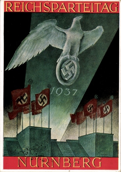 Künstler Ak Reichsparteitag Nürnberg 1937, Hoheitsadler Projektion, H. Hoffmann 37/14