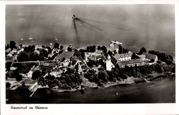 Postcard Fraueninsel Chiemsee Upper Bavaria, aerial photograph
