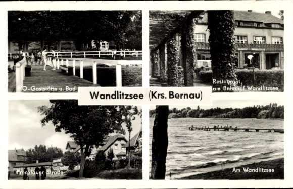 Postcard Wandlitzsee Wandlitz in der Mark, various views of the restaurant, train station, Prenzlau...